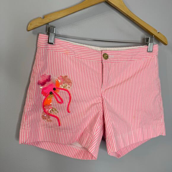 Lilly Pulitzer Pants - Lilly Pulitzer Pink Striped Callahan Party Sequin Shorts Pink Seersucker Sz 2